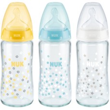 NUK First choice+ стаклено шише 240ml 0-6m + М силиконска цуцла NUK First choice+ стаклено шише 240ml 0-6m + М силиконска цуцла